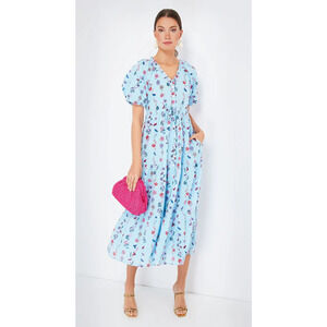 Banjanan Poppy Midi Dress Floral Misty Floral Puff Sleeve Button Tuckernuck NEW